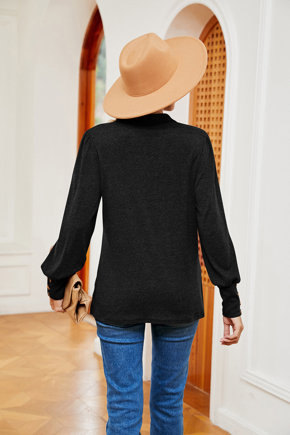 Johnny Collar Long Sleeve Top