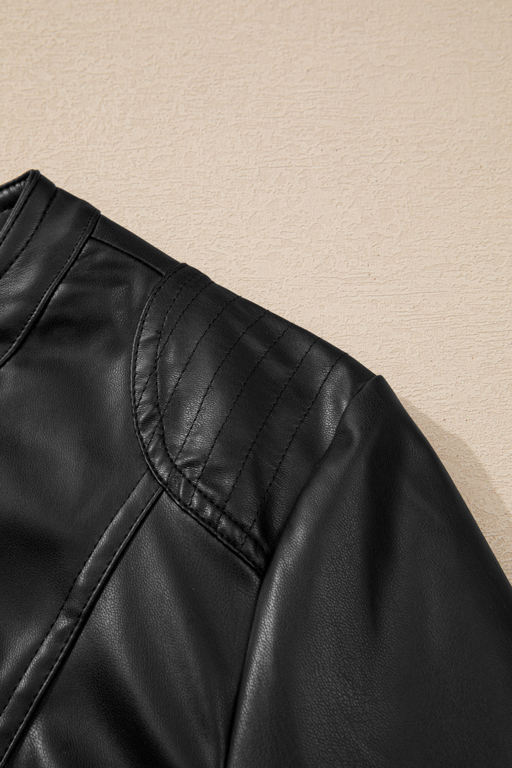 Black Solid Faux Leather Zipper Slim Fit Bomber Jacket