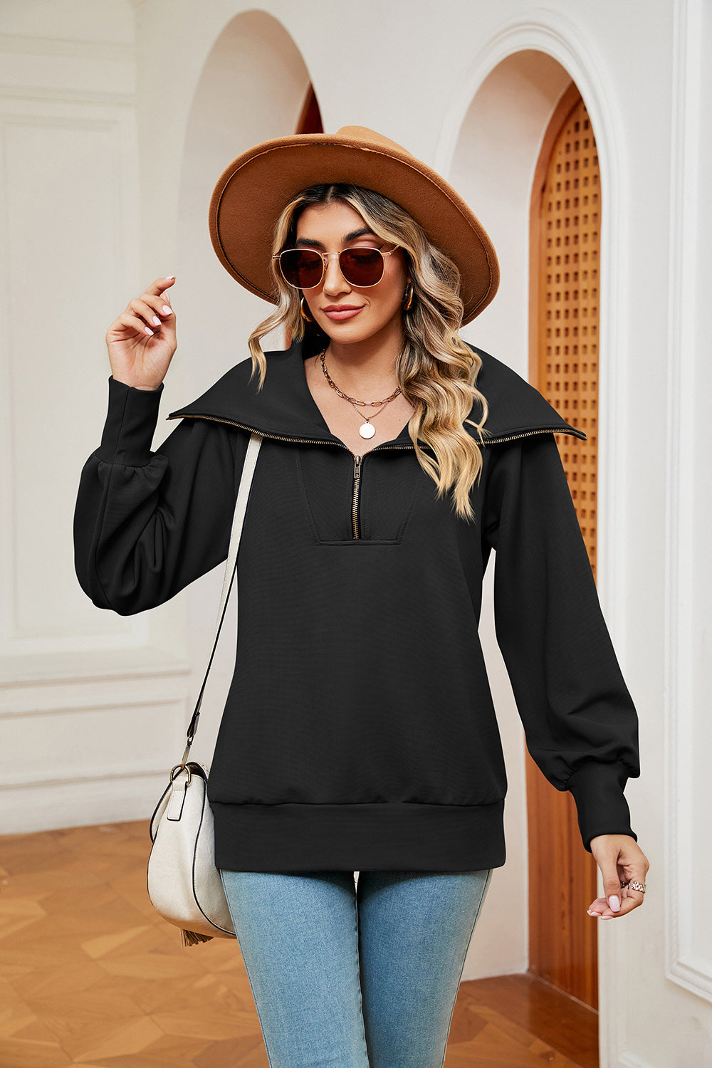 Half-Zip Collared Sweatshirt